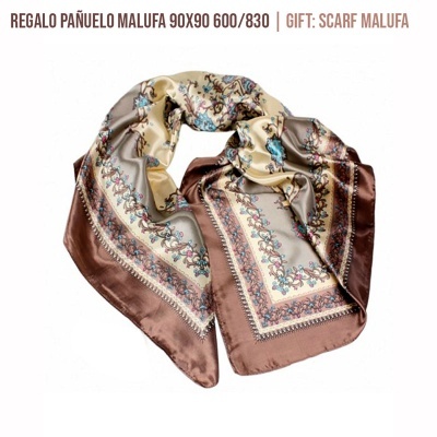 Lenço Malufa quadrado com padrão floral e borda castanha