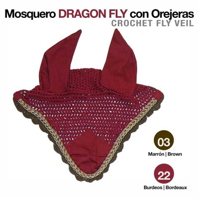 Mosquero Dragon Fly com orelhas em crochet bordeaux com borda castanha