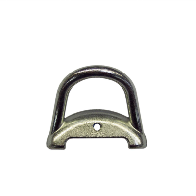D-ring metálico prateado com base plana e furo