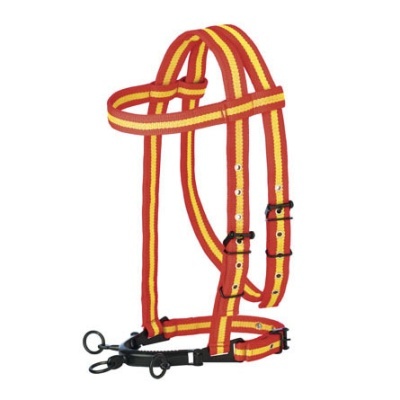 Peitoral colorido para cão com faixas vermelhas e amarelas