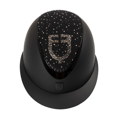 Capacete de equitação preto com pedras brilhantes no topo