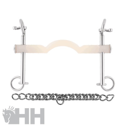 Bridão metálico com peça central bege e corrente metálica prateada