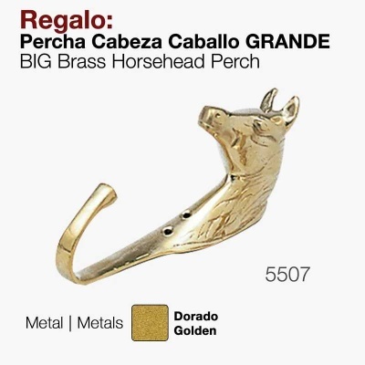 Gancho dourado em forma de cabeça de cavalo em metal