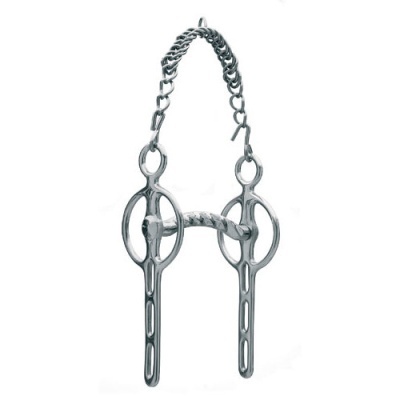 Freio para cavalo em metal prateado com corrente