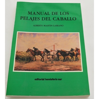 Livro verde 'MANUAL DE LOS PELAJES DEL CABALLO' com imagem de cavalos