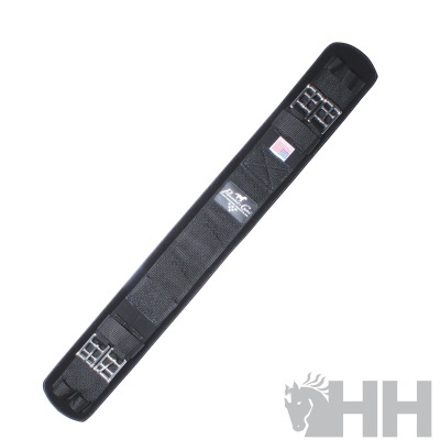 Correia para sela de cavalo preta com fivelas metálicas e etiqueta R&C CULTURE