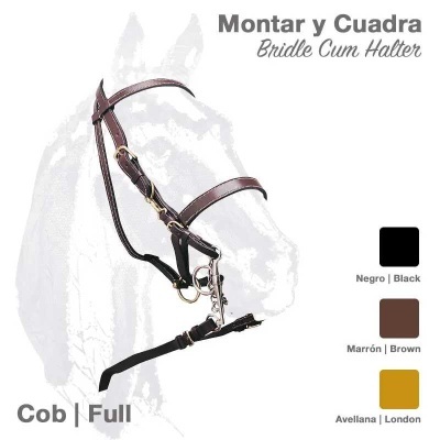 Caveçal de equitação nas cores preto, castanho e avelã com fivelas metálicas