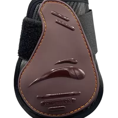 Proteção equitação castanha com velcro e texto COMPETITION