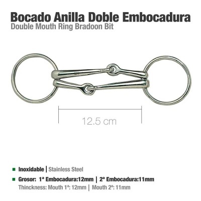 Bocado anilha dupla embocadura aço inoxidável 12,5 cm