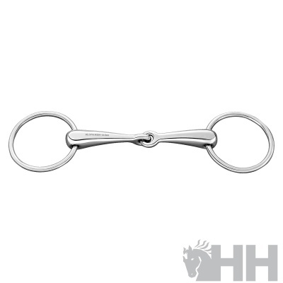 Freio metálico para cavalo com duas argolas e peça central articulada