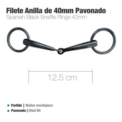 Filete anilha pavonado negro de 40mm com argolas e medida de 12,5 cm