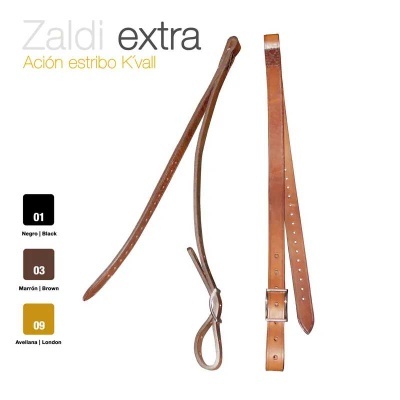 Correia de estribo em couro marrom com fivela e duas tiras