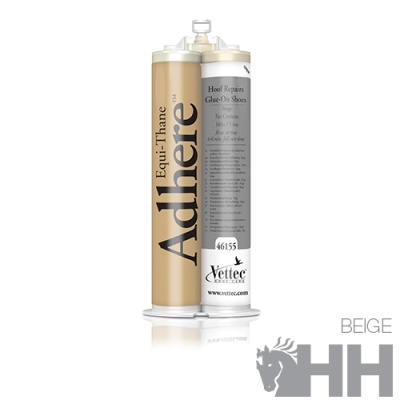 Cola Adhere Equi-Thane para cascos em embalagem dupla bege e cinza