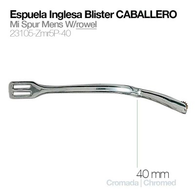 Espuela inglesa cromada para cavalheiro com 40 mm num fundo branco