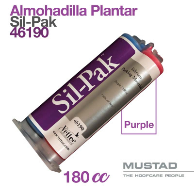 Embalaem de almohadilla plantar Sil-Pak rolo 180 cc com texto e cores roxo, vermelho e azul