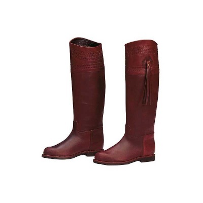 Botas altas vermelhas em pele com franjas