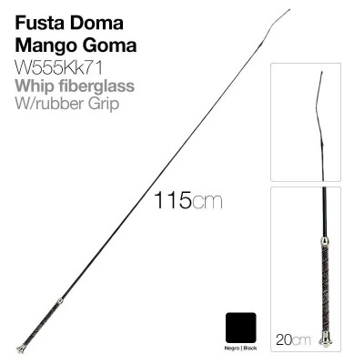 Fusta Doma Mango Goma preta, 115 cm, com pega em borracha de 20 cm