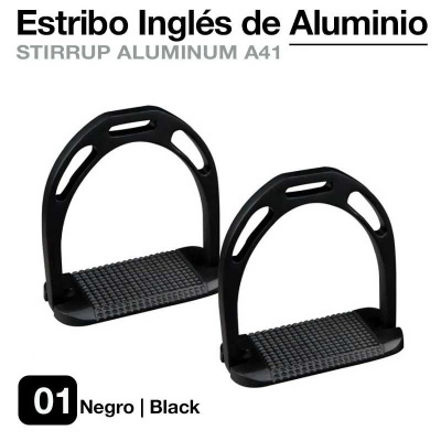 Par de estribos ingleses de alumínio preto com base texturizada