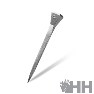 Prego metálico prateado com sombra e logótipo HH