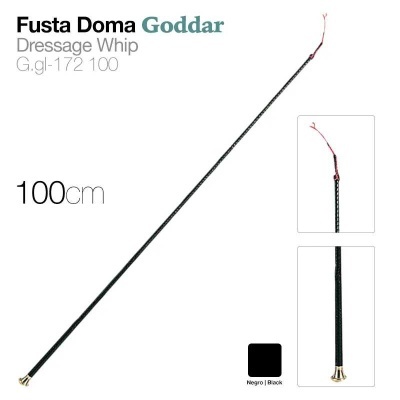 Fusta Doma Goddar Dressage Whip preta com 100 cm e cordão vermelho na ponta