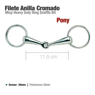 Bocado de anilha cromado para cavalo com dimensões 11,5 cm por 20 mm