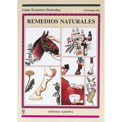 Capa do livro 'REMEDIOS NATURALES' com ilustrações de cavalo e plantas medicinais