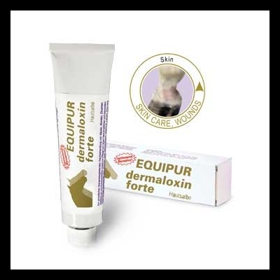 Tubo e caixa do creme Equipur dermaloxin forte para cuidados da pele e feridas