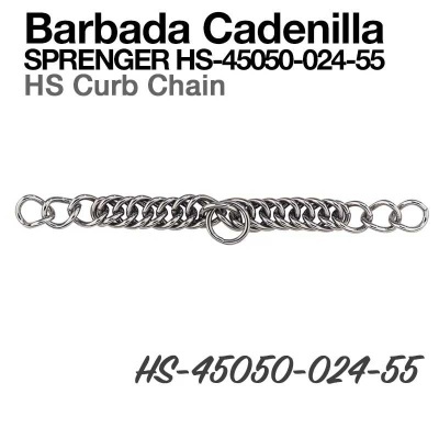Barbada Cadenilla SPRINGER HS Curb Chain metal prateado com texto e código