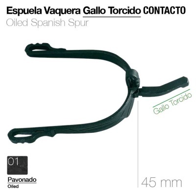 Espuela vaqueira Gallo Torcido em metal pavonado preto com ponta de 45 mm