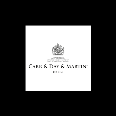Logotipo da marca CARR & DAY & MARTIN em preto e branco com brasão