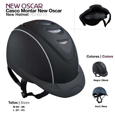 Capacete New Oscar preto com ventilação e correia ajustável, disponível em preto e azul-marinho