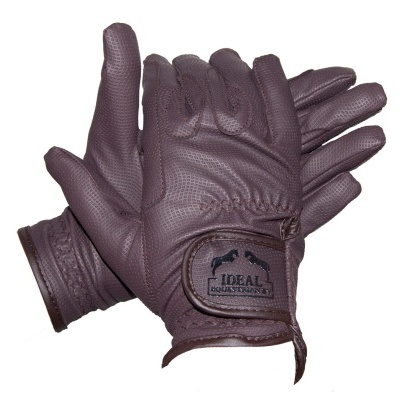 Luvas castanho escuro em couro perfurado com etiqueta IDEAL EQUESTRIAN