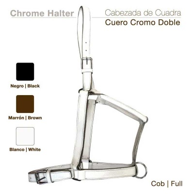 Cabresto para cavalo em couro cromo branco com fivelas metálicas