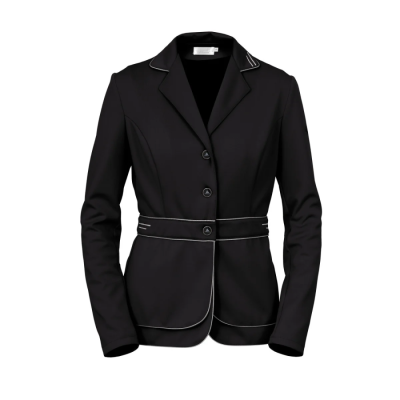 Blazer preto com detalhes brancos e cinto