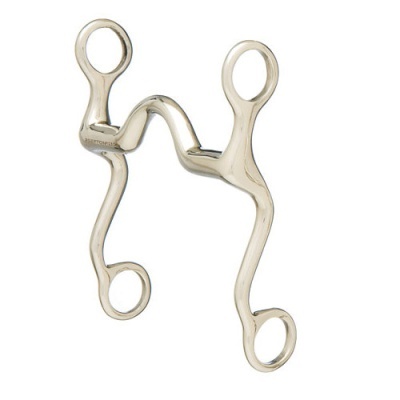 Freio metálico prateado com design em volutas e argolas