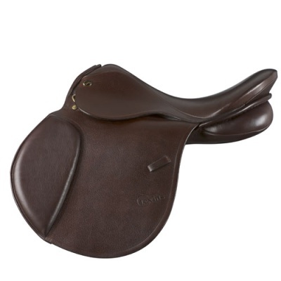 Sela de equitação em couro castanho escuro com acabamento texturizado