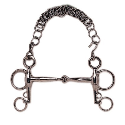 Freio de cavalo em metal prateado com corrente