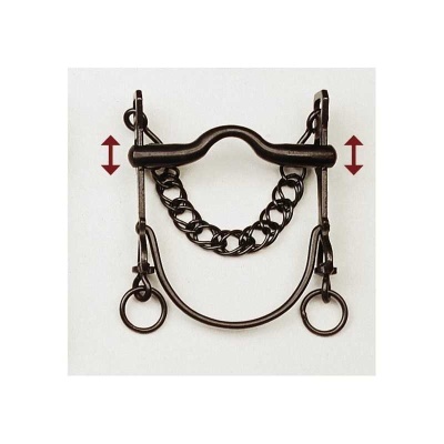 Freio de metal preto para equitação com corrente e argolas