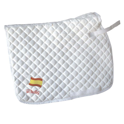 Almofada branca matelassada para sela com bandeira espanhola e logótipo Zaldi