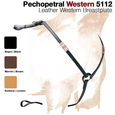 Peitoral Western 5112 em couro com opções de cores e detalhes em tecido enrolado.