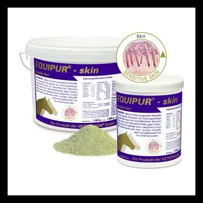 Recipientes de suplemento EQUIPUR - skin para cavalos com pó verde claro à frente