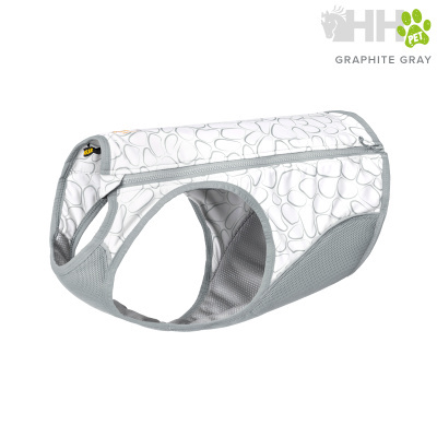 Colete cinza para cão com padrão branco e fecho de correr