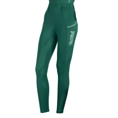 Leggings desportivas verdes com textura antiderrapante e texto Tattini
