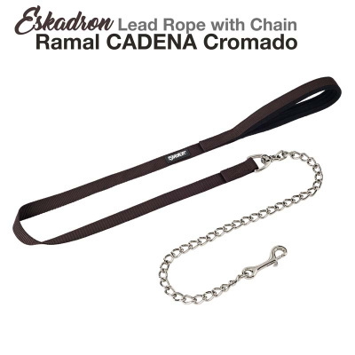 Leash castanho com alça de tecido e corrente cromada