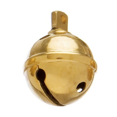 Sino metálico dourado arredondado com furo quadrado no topo