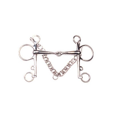 Freio de equitação em metal prateado com corrente de segurança