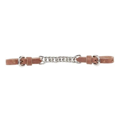 Correia para óculos em couro castanho com corrente metálica prateada