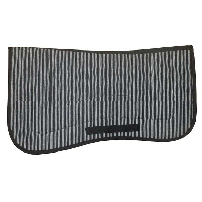 Tapete para cavalo listrado cinza e branco com bordas pretas