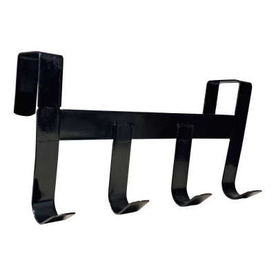 Cabide de parede preto com quatro ganchos em metal