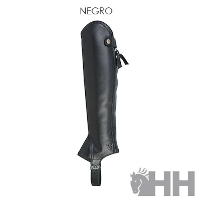 Perneira de equitação preta em couro com fecho lateral